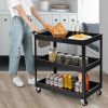 Black Steel Frame Kitchen Serving Utility Cart on Wheels with 2 Bottom Shelves