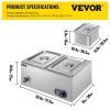 VEVOR 110V 2-Pan Commercial Food Warmer 850W Electric Steam Table 15cm/6inch Deep Stainless Steel Bain Marie 17 Quart for Buffet Catering, Silver