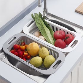 1pc Retractable Fruits And Vegetables Drain Basket; Extendable Over The Sink; Adjustable Strainer; Sink Washing Basket For Kitchen (Color: White)